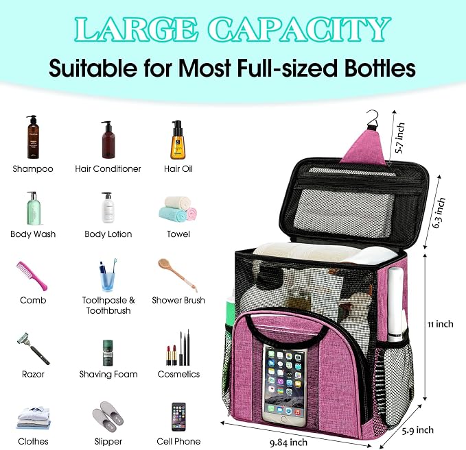 Attmu Portable Shower Caddy College Tote Bag, Quick Dry Hanging Toiletry Bag - Image 2