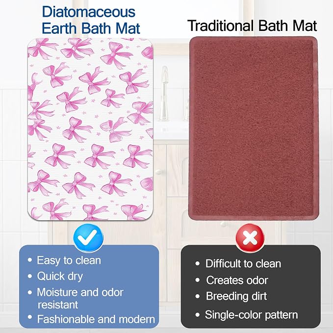 Pink Bow Bathroom Rugs Mat Non Slip Absorbent Quick Dry Rug Bath Mats - Image 5