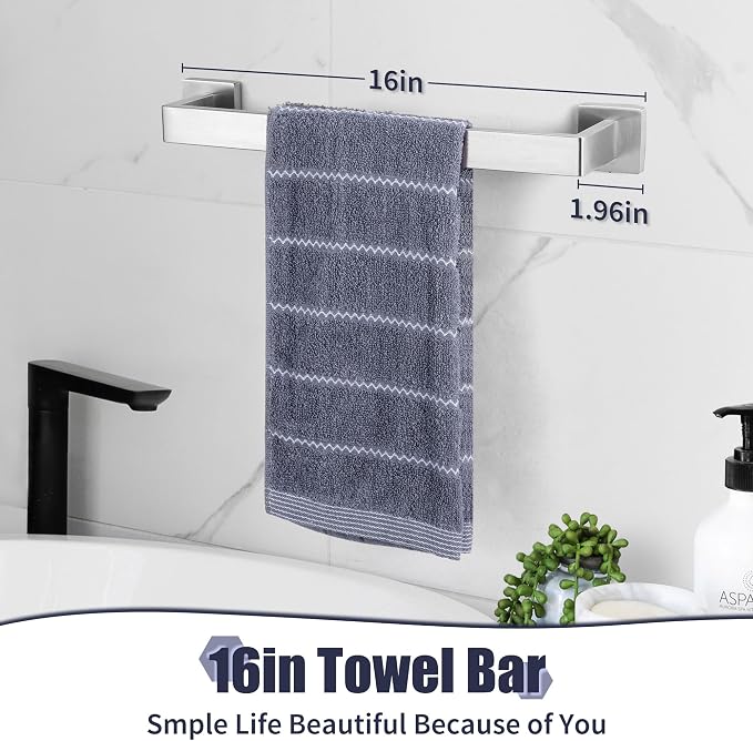 Bathroom Accessories Towel Bar Set: 10 Pieces Brushed Nickel Square Bathroom - Image 2