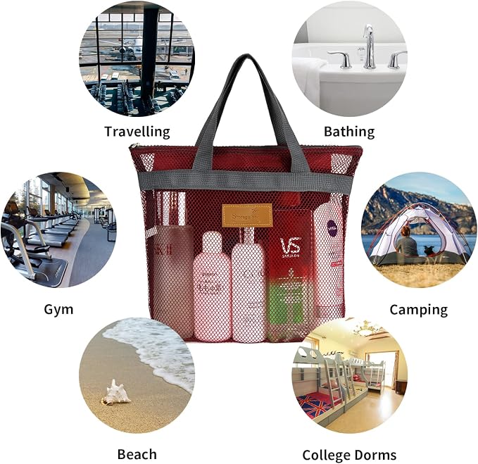 Mesh Shower Caddy Bag Portable Hanging Toiletry and Bath Organizer - Image 7