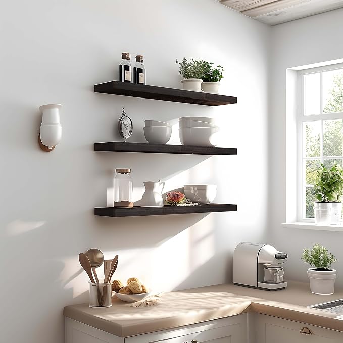 24 Inch Floating Shelves for Wall Rustic Brown Wood Wall Shelves for Bedroom - Image 6