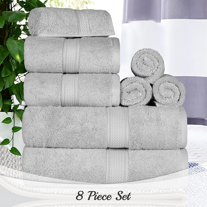 Superior Egyptian Cotton Pile 8 Piece Towel Set, Includes 2 Bath, 2 Hand - Image 3