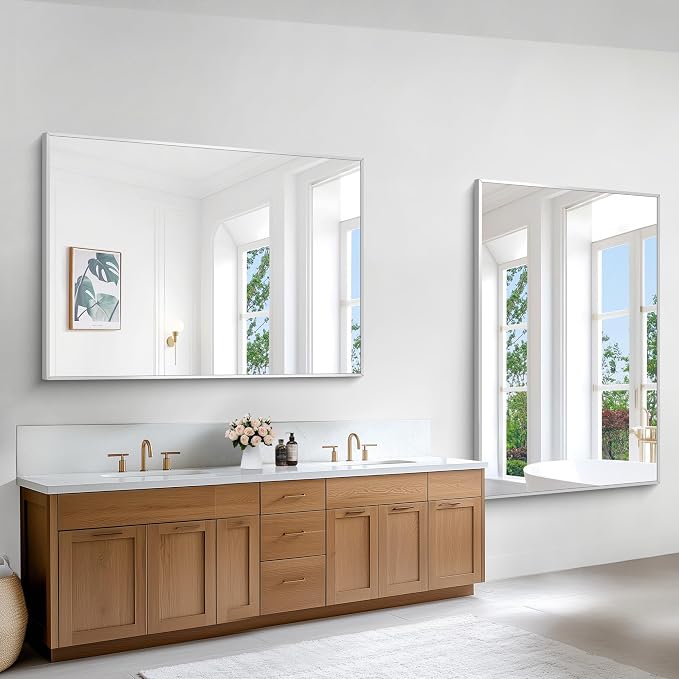 BONEWEI Silver Bathroom Mirror, 55x36 inch Wall Mirror - Image 8