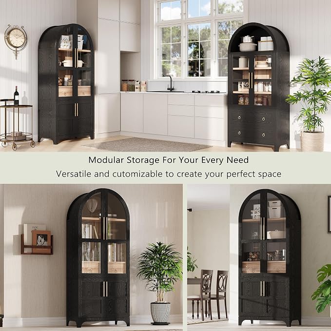 71" Tall Arched Kitchen Pantry Cabinet, Freestanding Kitchens Storage Cabinets - Image 8
