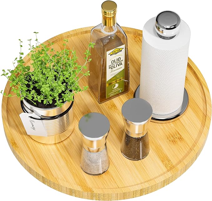 Lazy Susan Organizer, 13.2 Inch Non-Skid Bamboo Lazy Susan by VeyFey