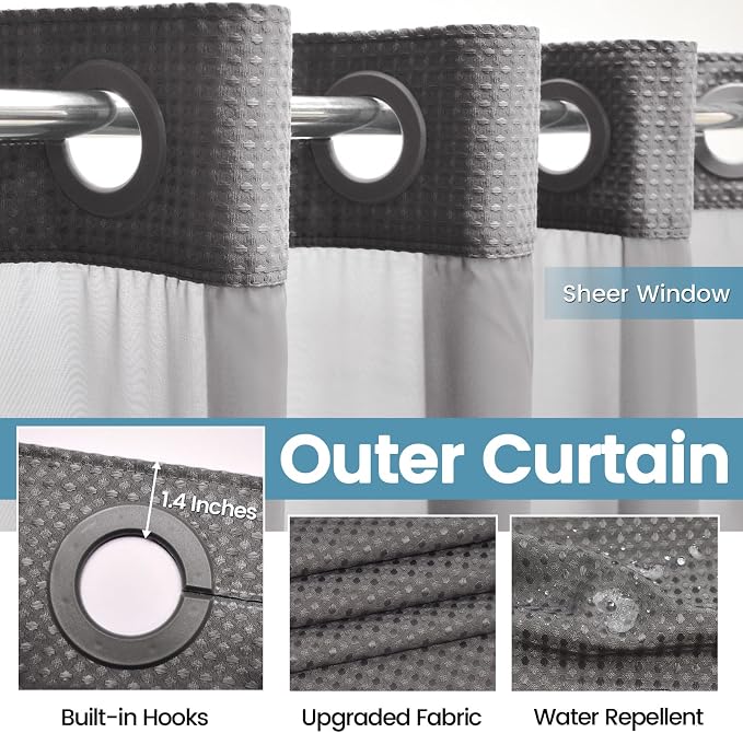 Charcoal Grey Long No Hook Shower Curtain - Image 5