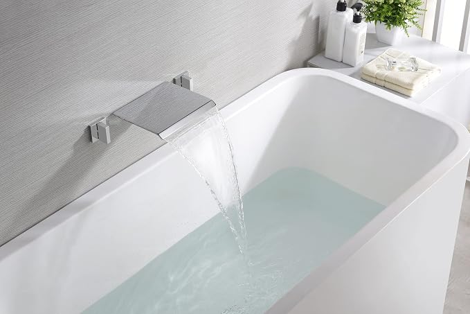 SUMERAIN Wall Mount Bathtub Faucet Waterfall Tub Filler Faucet Two Handles High - Image 4