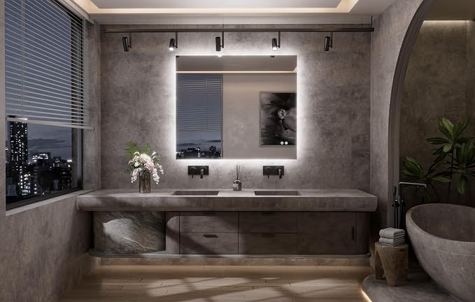 TETOTE 42 x 36 Inch LED Mirror Backlit Bathroom, Anti-Fog Mirror - Image 9