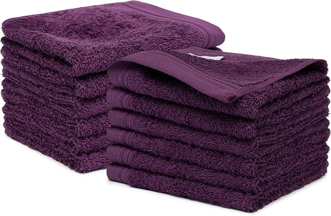 100% Cotton Washcloths Set 13” x 13” | Plum Towels | Set of 12 Ultra Soft and - Image 2