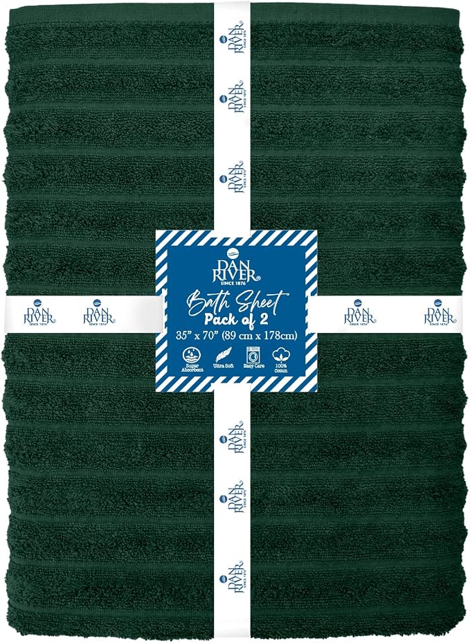 DAN RIVER Pack of 2 Bath Sheet 35x70 Inches, Ribbed Oversized Bath Towels Extra - Image 2