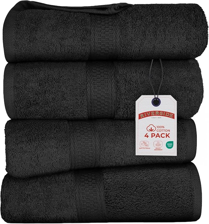 RIVERSIDE 100% Ring Spun Cotton Large Bath Towels Set of 4, 27 x 54 Inches – by RIVERSIDE