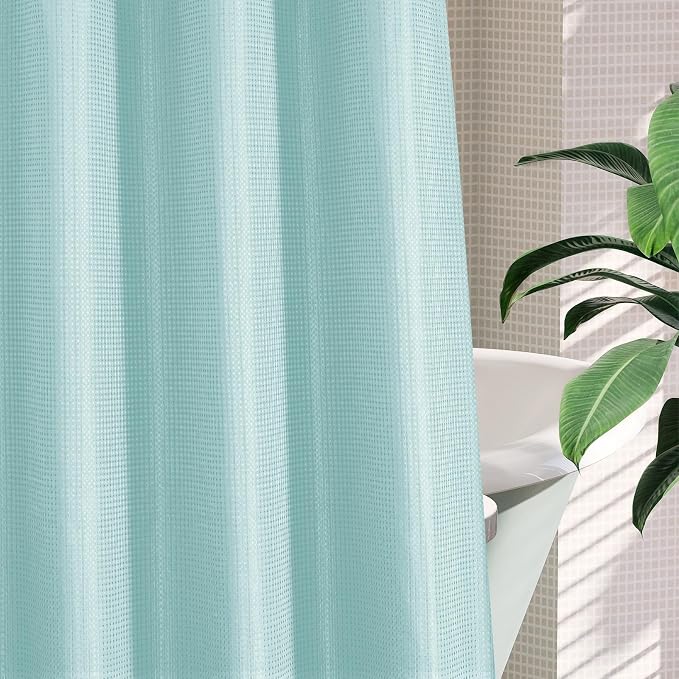 MitoVilla Teal Waffle Small Stall Shower Curtain Liner Set 36 x 74, No Hooks - Image 6