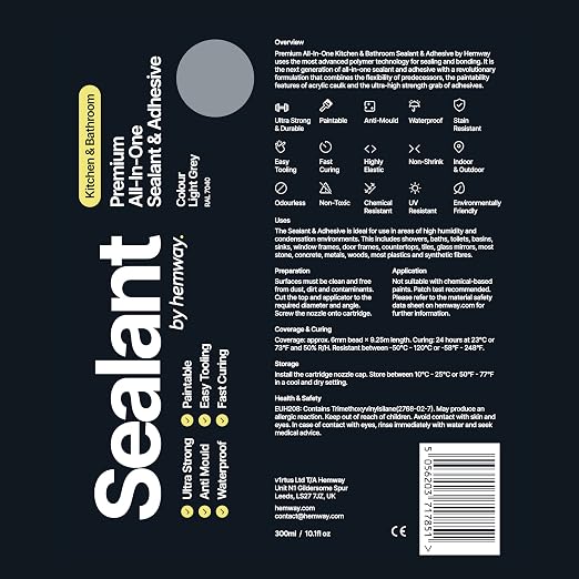 Light Grey Kitchen Bathroom Hybrid Polymer Sealant Adhesive 13.1oz All in One - Image 8