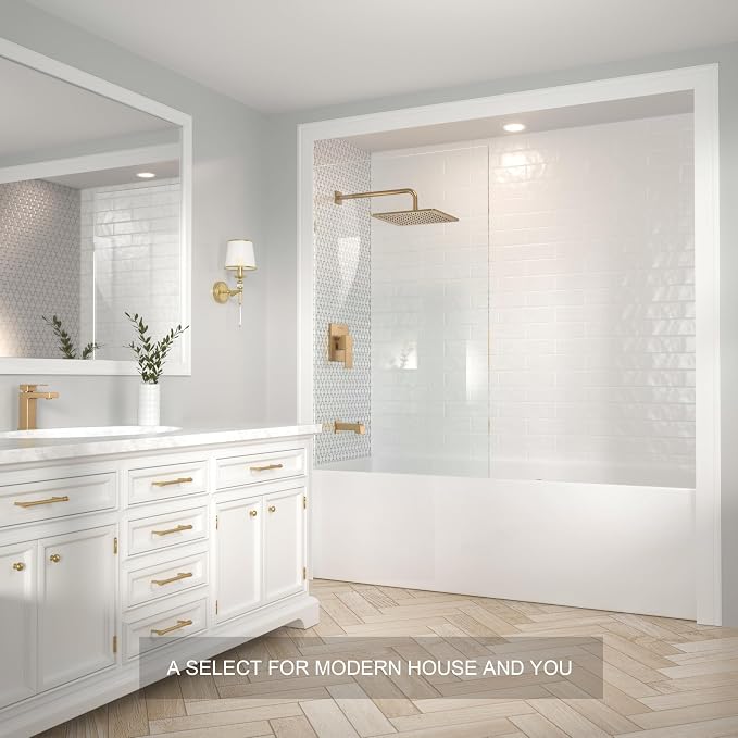Lava Odoro 12-inch Square Bathtub and Shower Faucet Set Champagne Gold - Image 6