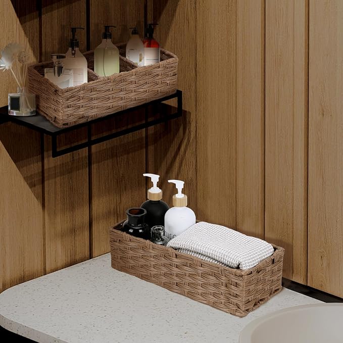 DULLEMELO Small Wicker Toilet Tank Basket Set of 2 Waterproof Bathroom Baskets - Image 4