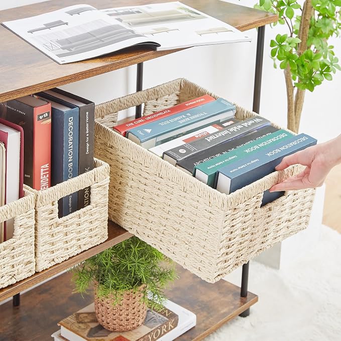 Vagusicc Wicker Storage Basket, Hand-Woven Paper Rope Storage Baskets - Image 6