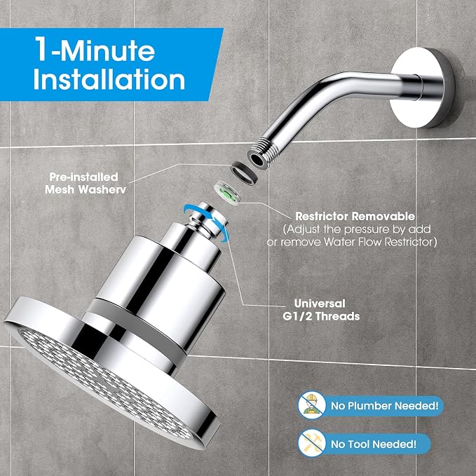 FASDUNT Filtered Shower Head, Anti-Clog High Pressure Shower Heads - Image 6