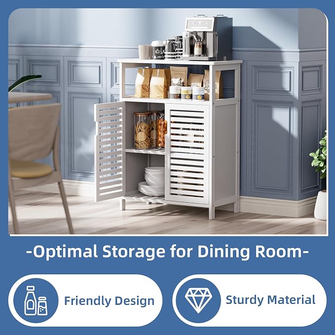 HITNET White Bathroom Cabinet, Bamboo Storage Cabinet Freestanding, Side Tall - Image 5
