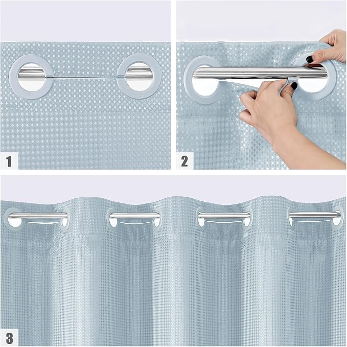 MitoVilla Blue Long Shower Curtain Liner Set 72 x 80, No Hooks Needed 80 inch - Image 4