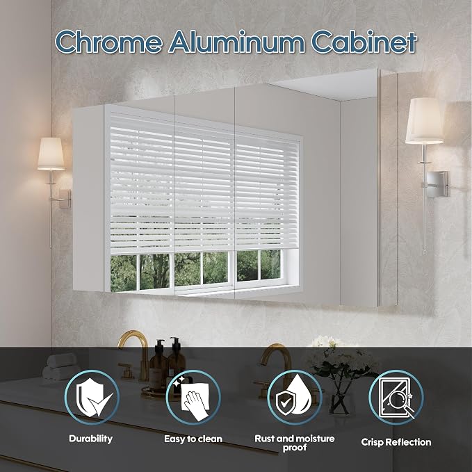 WELLFOR 60" x 30" Rectangle Medicine Cabinet Mirror, Surface Mount or Recessed - Image 3