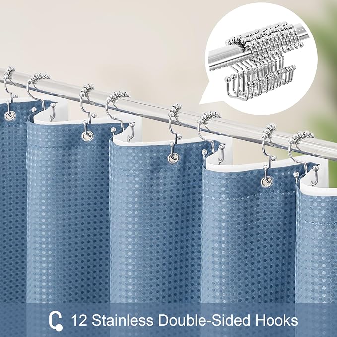 3 in 1 Extra Long Moonlight Blue Shower Curtain Set-72 W x 84 H, Modern Waffle - Image 3