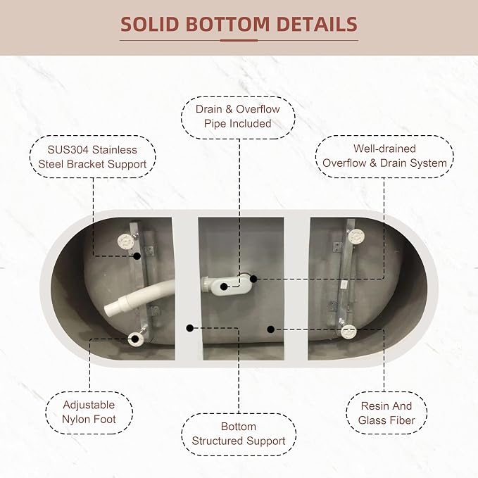 59 inch Freestanding Soaking Bathtub, Modern Stand Alone Free Standing Acrylic - Image 6