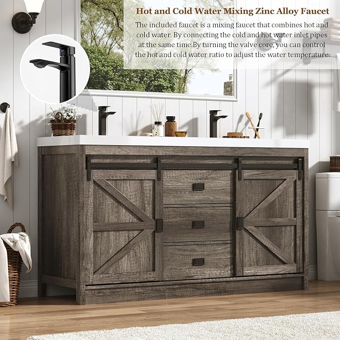 Double Bathroom Vanity with Sink & Faucet & Sewer Pipes, Double Sink Vanities - Image 3