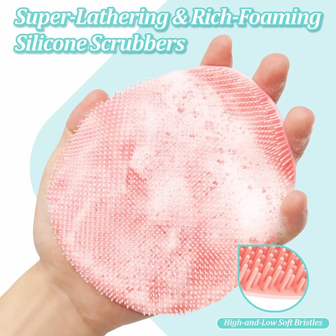 Soft Silicone Bath Glove & Face Scrubber Set 2PCS, 360° Anti-Slip & Hand-fit - Image 5