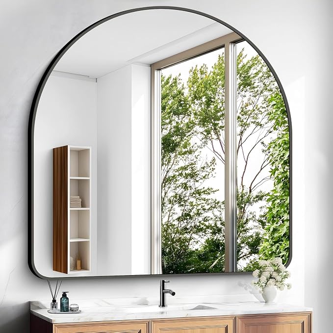 Arched Bathroom Mirror, Wall Mounted Mirror, Vanity Wall Mirror Metal Frame by GLASHOM