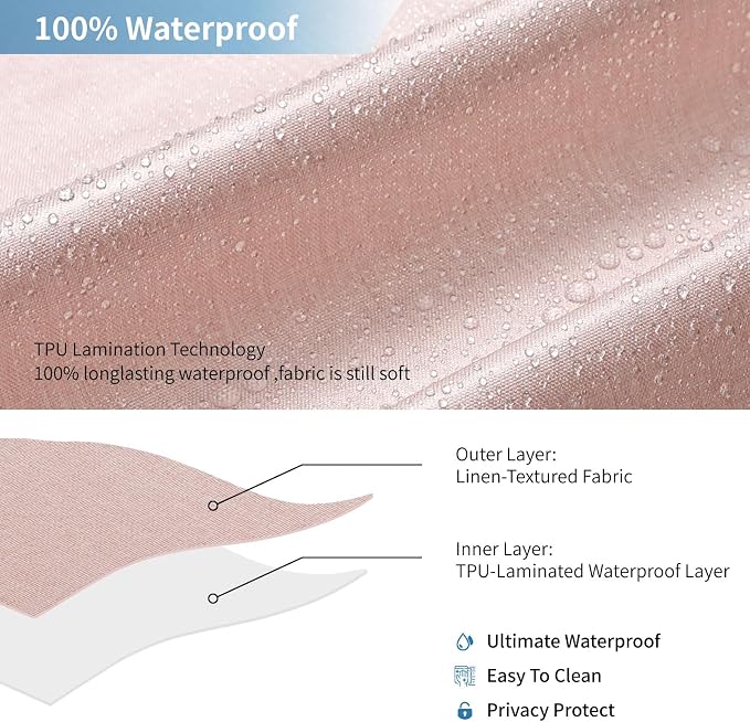 2-in-1 Waterproof Long Fabric Shower Curtain or Liner, Linen Textured, 78 Inch - Image 5