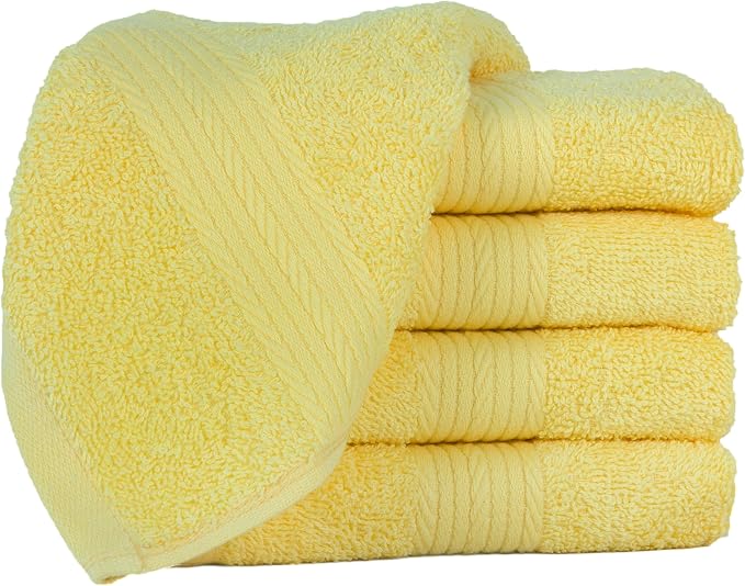 Ample Decor Yellow Washcloths Pack of 5 12 X 12 Inch 100% Cotton 600 GSM - Image 3