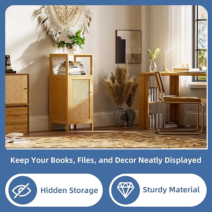 HITNET Rattan Bathroom Storage Cabinet, Small Bamboo Floor Cupboard - Image 5