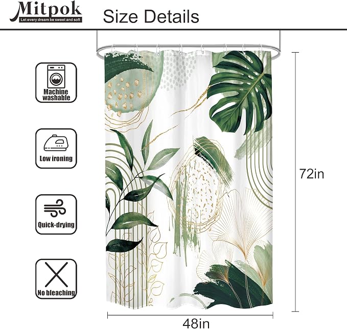 Sage Green Boho Shower Curtain 48Wx72H Small Stall Narrow Modern Abstract Mid - Image 5