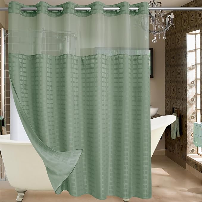 Conbo Mio Extra Wide No Hook Sage Green Shower Curtain by ConboMio