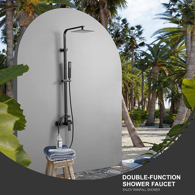 Outdoor Shower Kit, Solid Metal Tangular Outdoor Shower Faucet Fixtures - Image 2