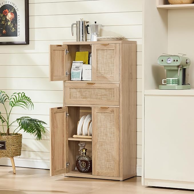 LEYAOYAO 48" Tall Storage Cabinet, Rattan Bathroom Floor Cabinets - Image 9