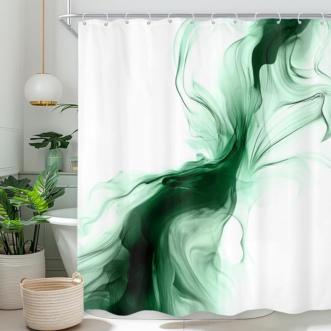 Cinbloo Green Shower Curtain 60Wx72H Abstract Marble Ombre Modern Ink Texture by Cinbloo