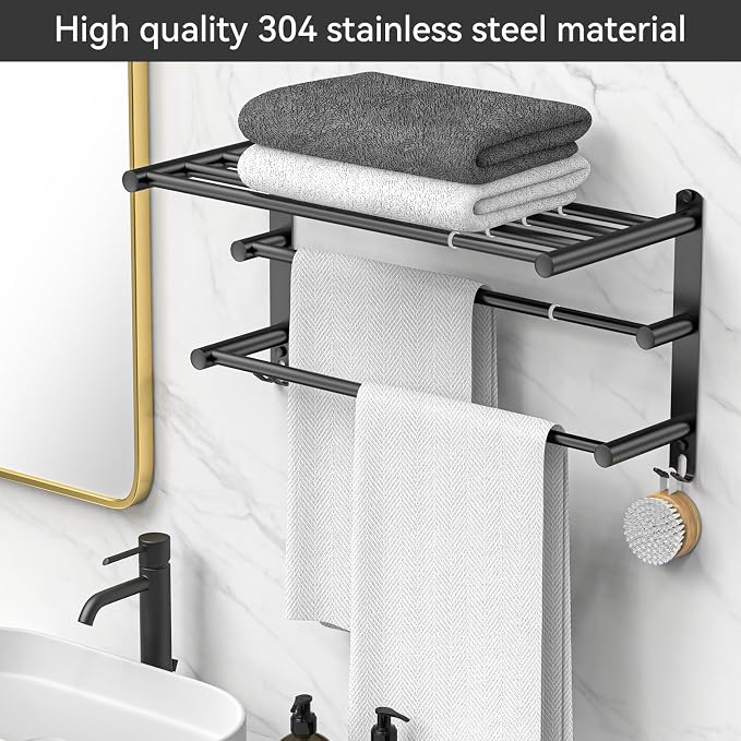 Black Adjustable Towel Bar for Bathroom Wall Mount17-30.7inch Adhesive Shower - Image 6