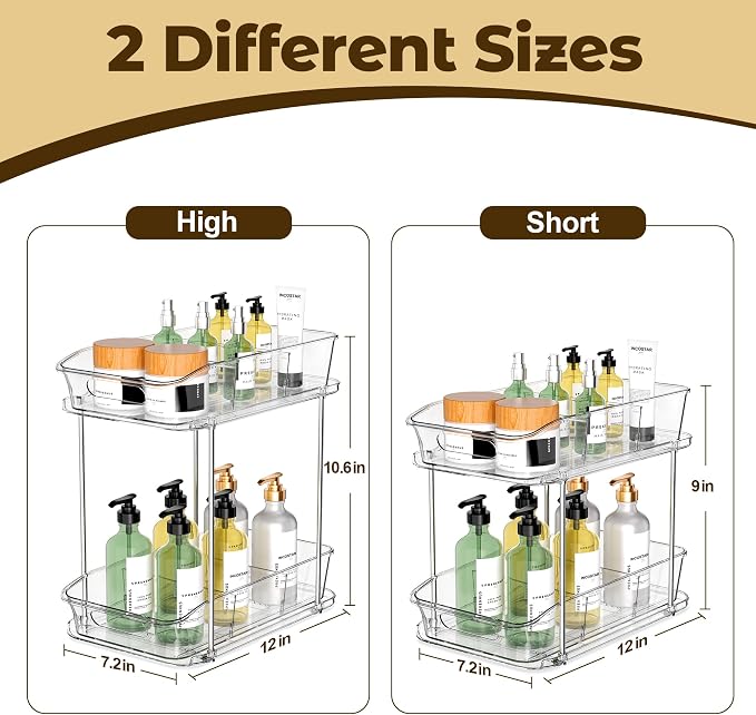 2 Tier Pull-Out Organizer for Bathroom Kitchen, Under Sink Storage - Image 2