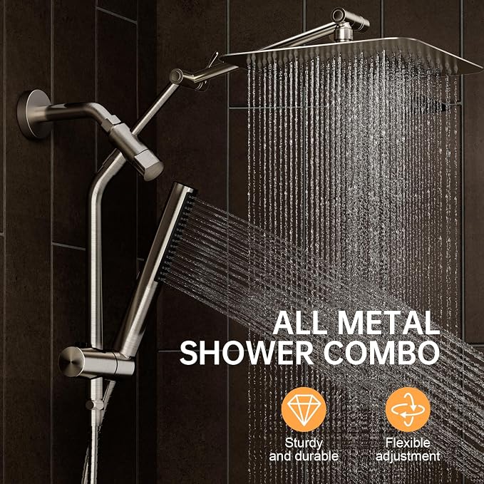 Veken 10" Luxurious Brushed Nickel All Metal Rain Shower Head - Image 2