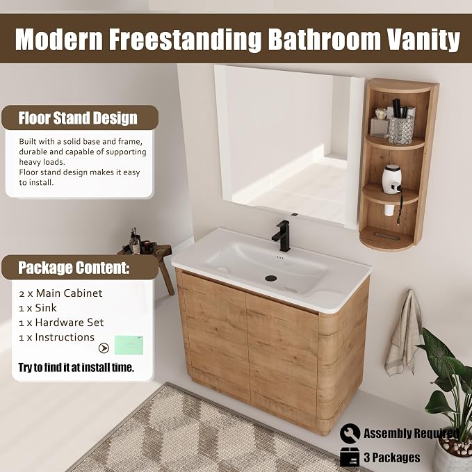 40 Inch Bathroom Vanity with Sink, Wooden Bathroom Cabinet with Soft Close Doors - Image 4