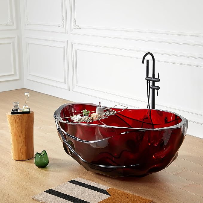 Cpingao 67" Resin Translucent Freestanding Bathtub, Modern Oval Stand Alone Tubs - Image 7