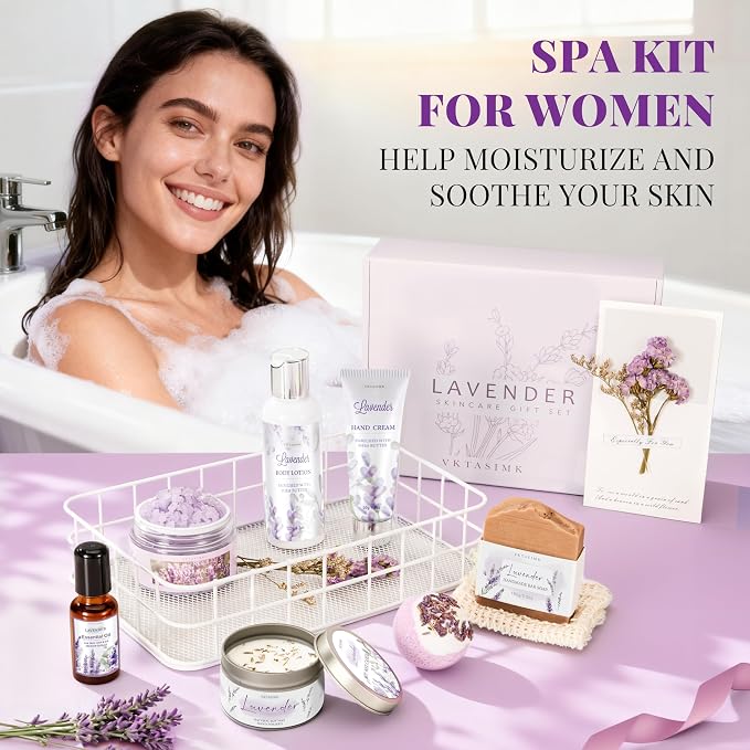 Gifts for Women, Lavender Bath and Body Gift Basket Relaxing Spa Self Care Gift - Image 7