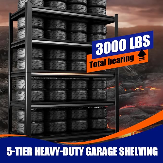 71" H-46 W Garage Shelving, 5-Tier Heavy Duty Storage Shelves, Adjustable Metal - Image 4