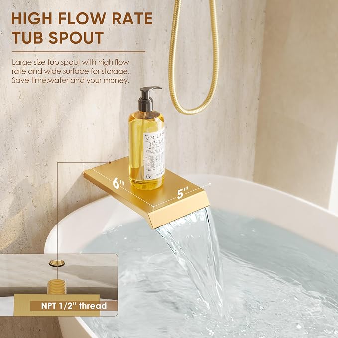 Shower System with Tub Spout, All Metal Tub Shower Faucet Set with 10-Inch Rain - Image 5