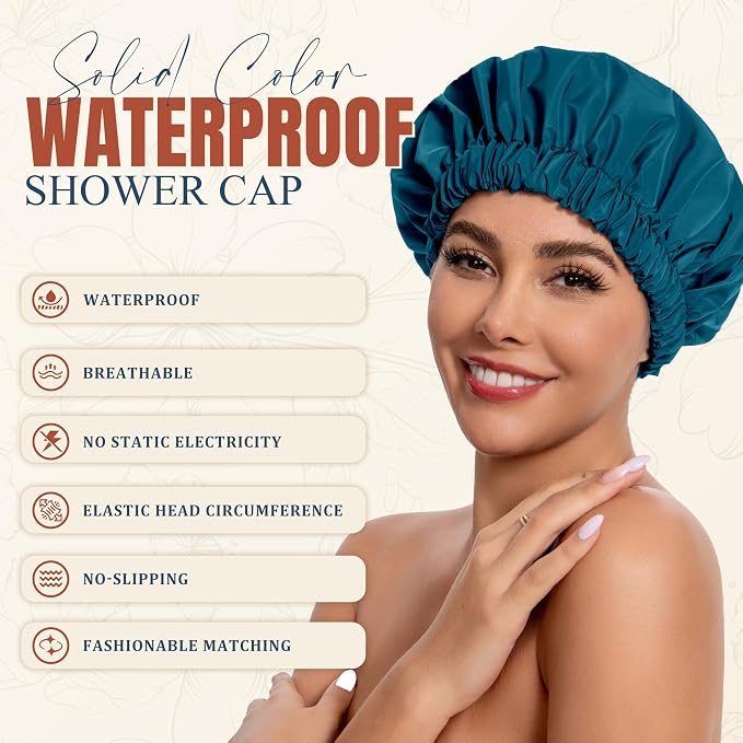 Reusable Shower Cap for Women, Stylish Large Waterproof Shower Bonnet Washable - Image 2