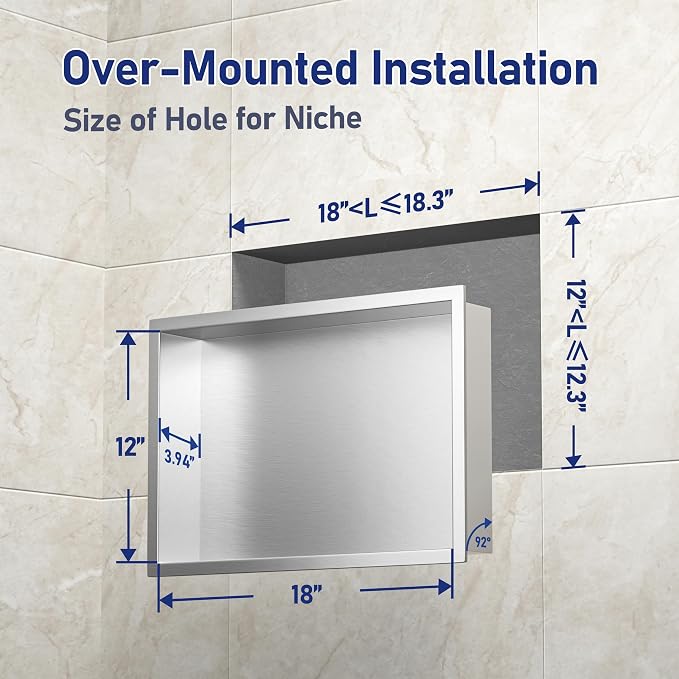 Stainless Steel Shower Niche 18" X 12" Brushed No Tile Needed Niche Shower - Image 3