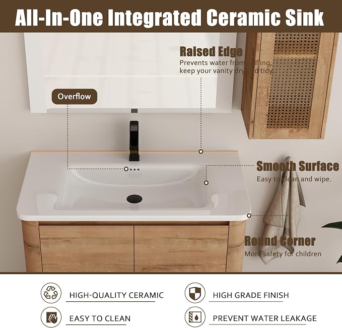 36 Inch Bathroom Vanity with Sink, Wooden Bathroom Cabinet with Soft Close Doors - Image 5