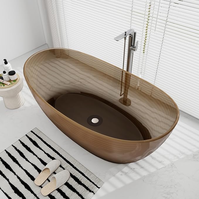 SJ STAR&JANE 65" Solid Surface Freestanding Bathtub Stone Resin Tub Oval Double - Image 3
