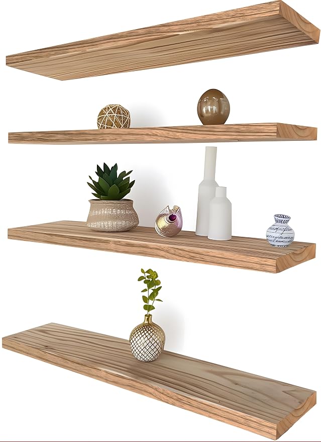 24 Inch Floating Shelves for Wall Rustic Light Wood Wall Shelves for Bedroom by Unknown